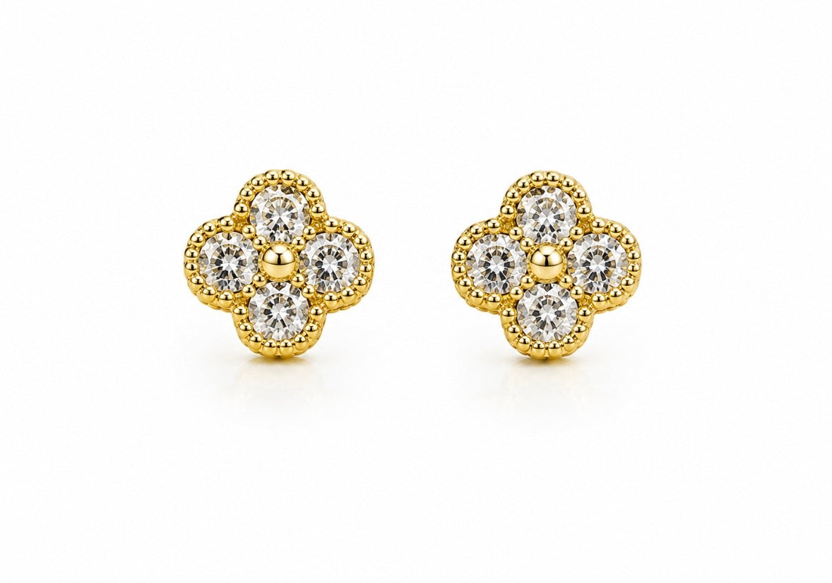 Boucle D’oreille Trèfle [Blanc et Dorée]