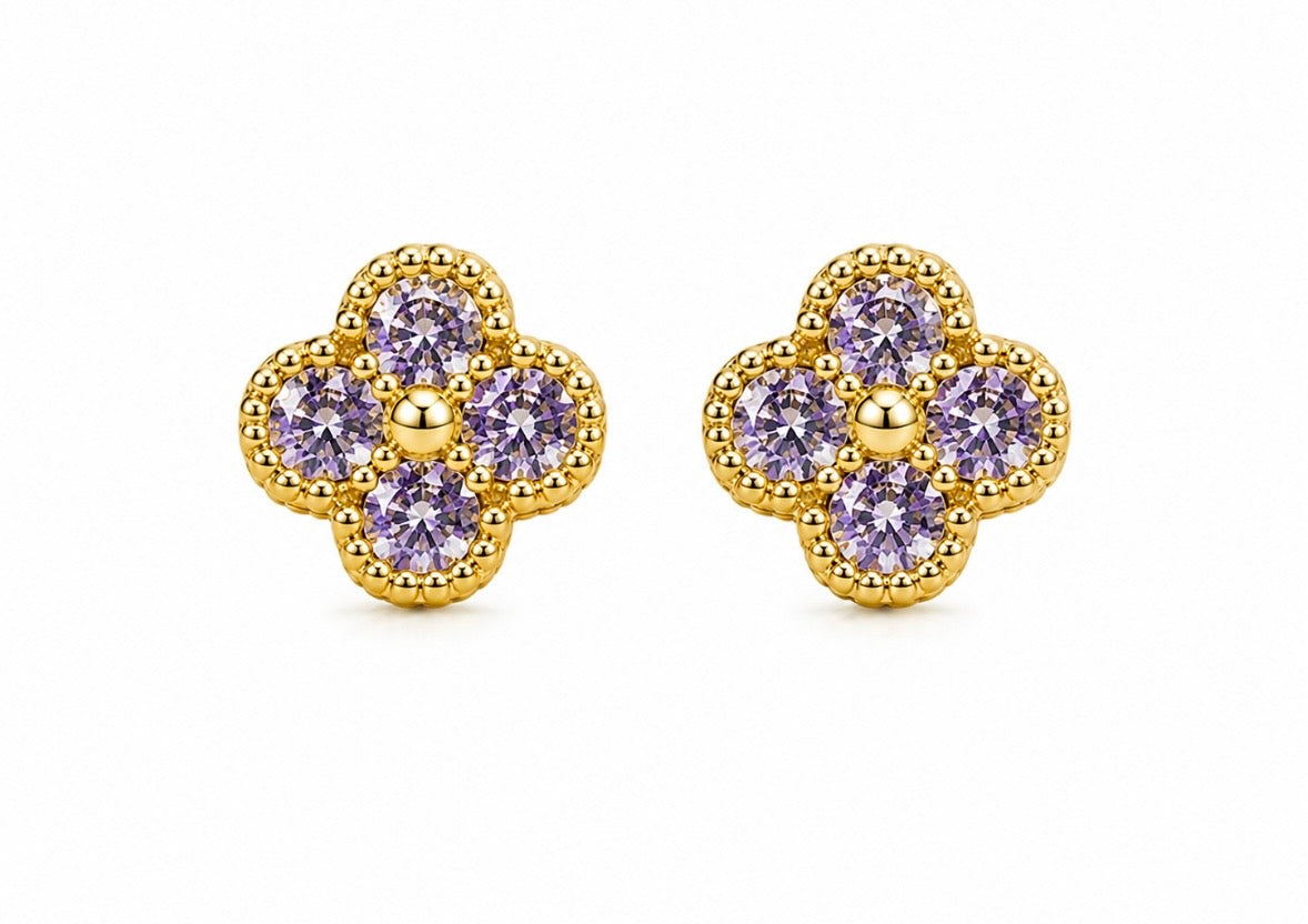 Boucle D’oreille Trèfle [Violette et Dorée]
