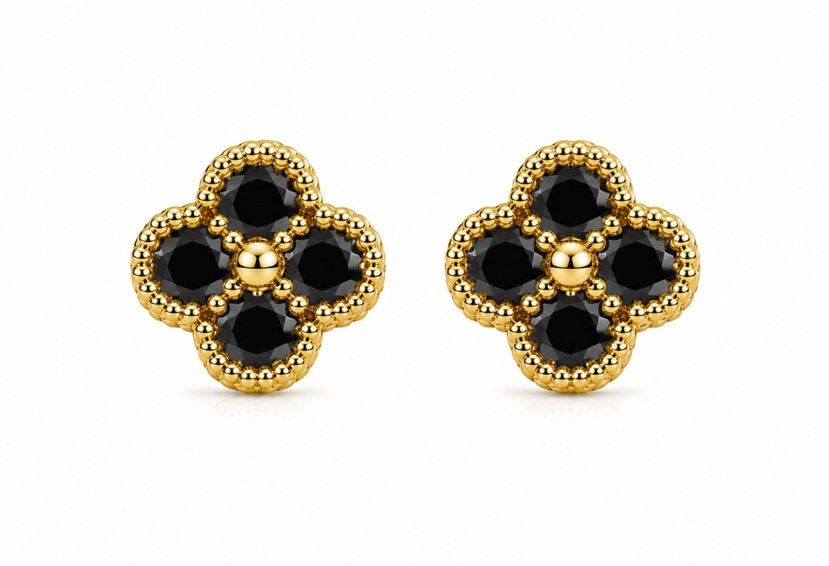 Boucle D’oreille Trèfle [Noir et Dorée]