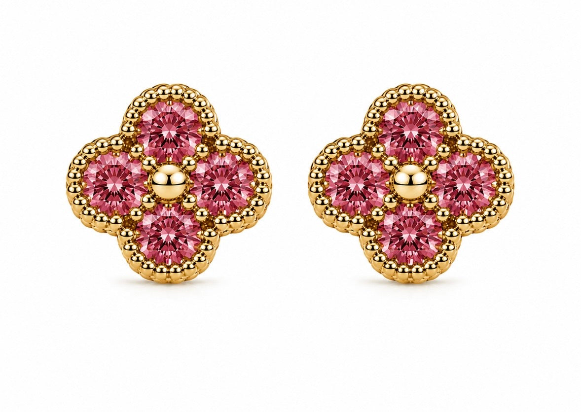 Boucle D’oreille Trèfle [Rose Vif]