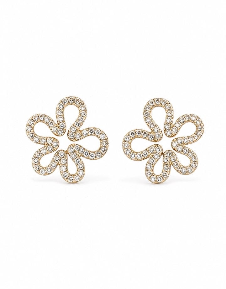 Boucle D’oreille Pétales Ondulées [Blanc et Dorée]