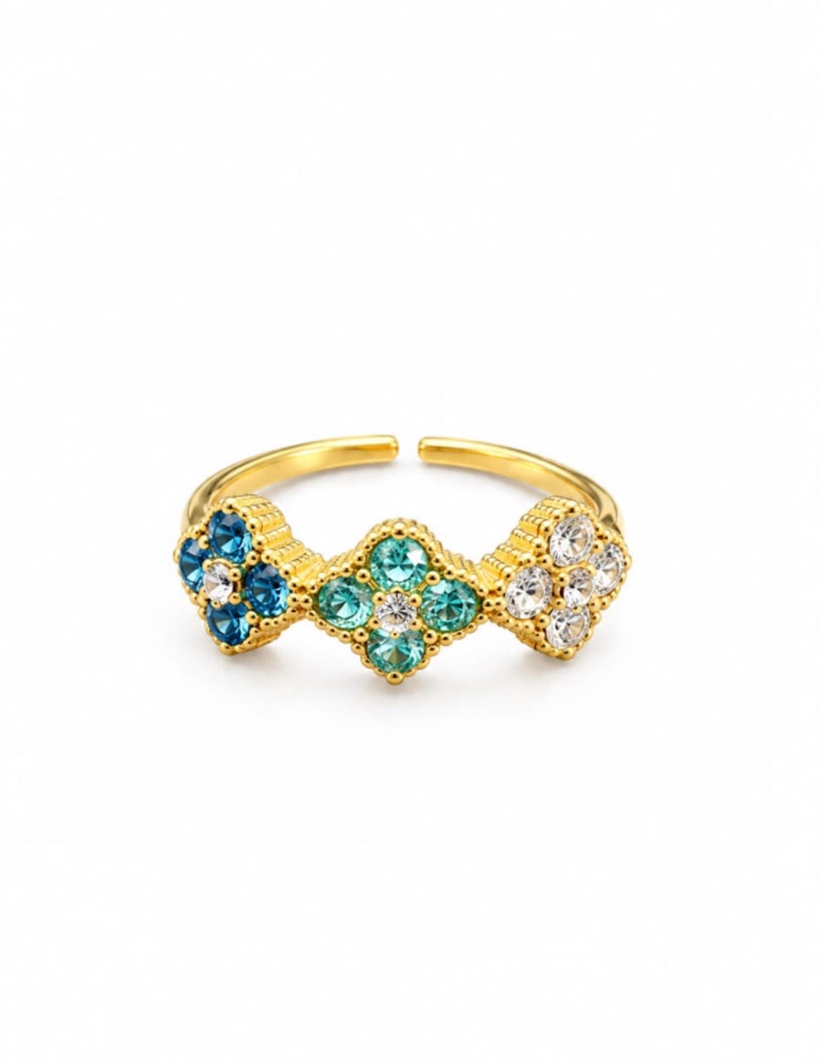 Bague Trèfle [Bleu et Doré]