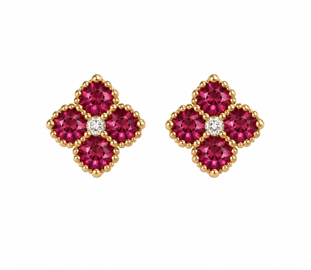 Boucle D’oreille Trèfle [Rose Rubis]